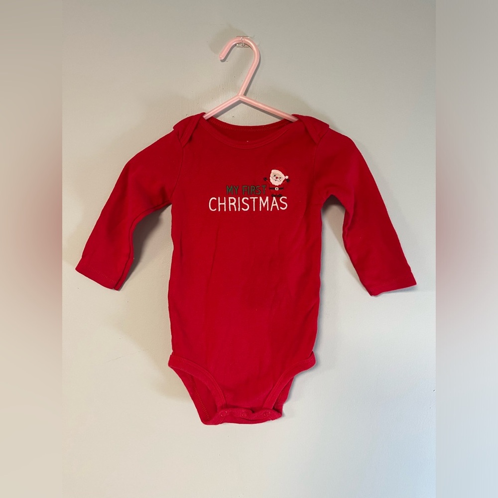 Child of Mine My First Christmas Red Onesie with Long Sleeves, Baby Size 6-9